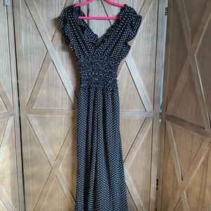 Max Studio XS Black and White Polka Dot wide leg Jumpsuit Ruffled NWT